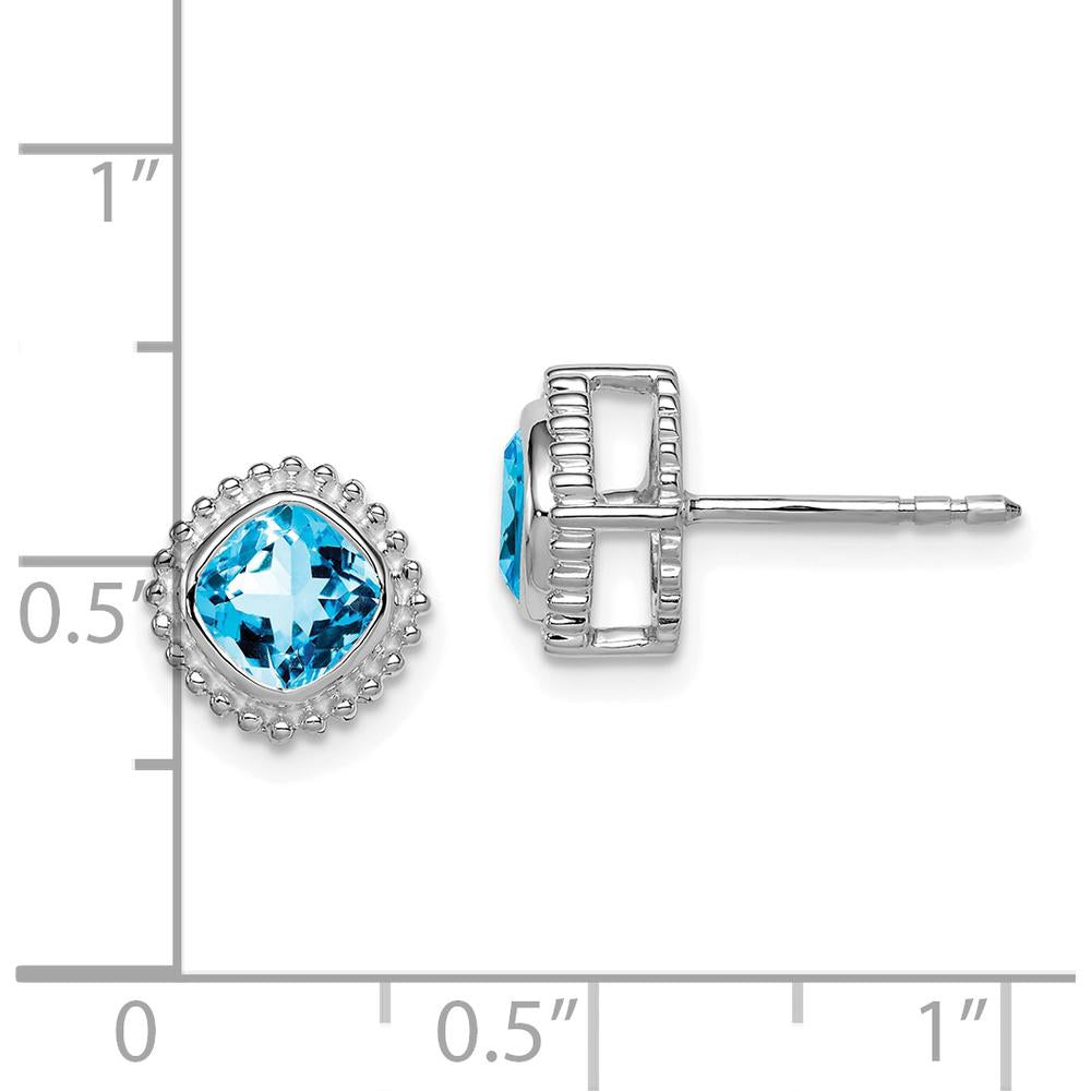 14K White Gold Cushion Swiss Blue Topaz Stud Earrings - 0.7 Carat Total Stone Weight by Monteluci Fine Jewelry