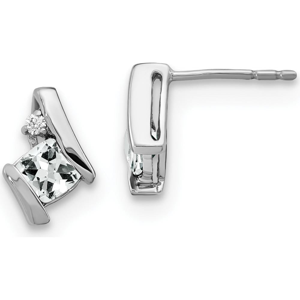 14K White Gold Cushion White Topaz and Diamond Earrings - 0.025 Carat Total Diamond Weight by Oro Pregiato