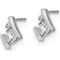 14K White Gold Cushion White Topaz and Diamond Earrings - 0.025 Carat Total Diamond Weight by Oro Pregiato