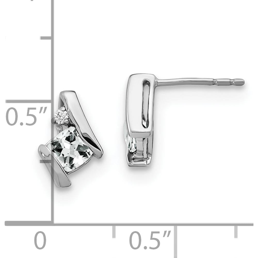 14K White Gold Cushion White Topaz and Diamond Earrings - 0.025 Carat Total Diamond Weight by Oro Pregiato