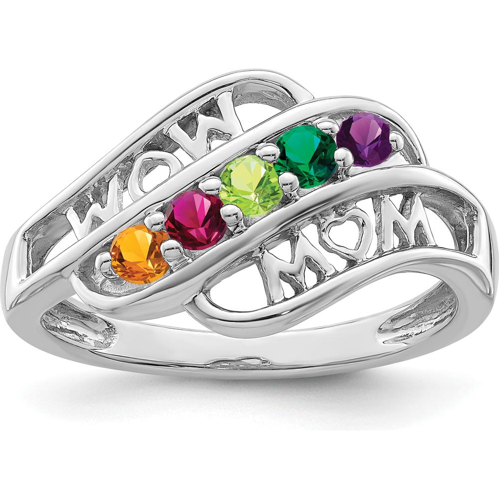 14K White Gold Custom Family Ring Mounting with Gemstone Settings by Oro Pregiato