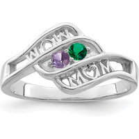 14K White Gold Customizable "WOW MOM" Family Ring Mounting with Rhodium Plating by Monteluci Fine Jewelry