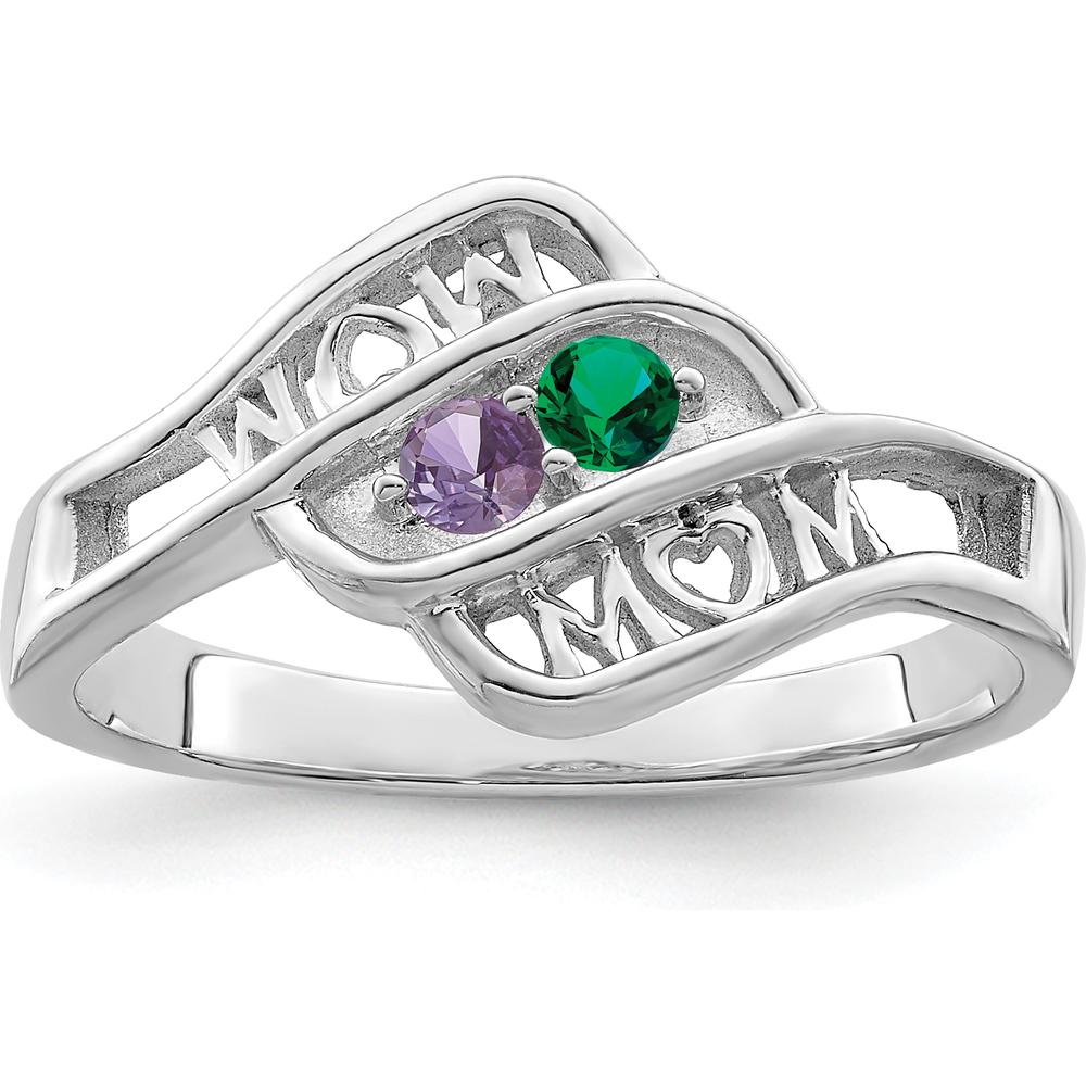 14K White Gold Customizable "WOW MOM" Family Ring Mounting with Rhodium Plating by Monteluci Fine Jewelry