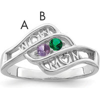 14K White Gold Customizable "WOW MOM" Family Ring Mounting with Rhodium Plating by Monteluci Fine Jewelry