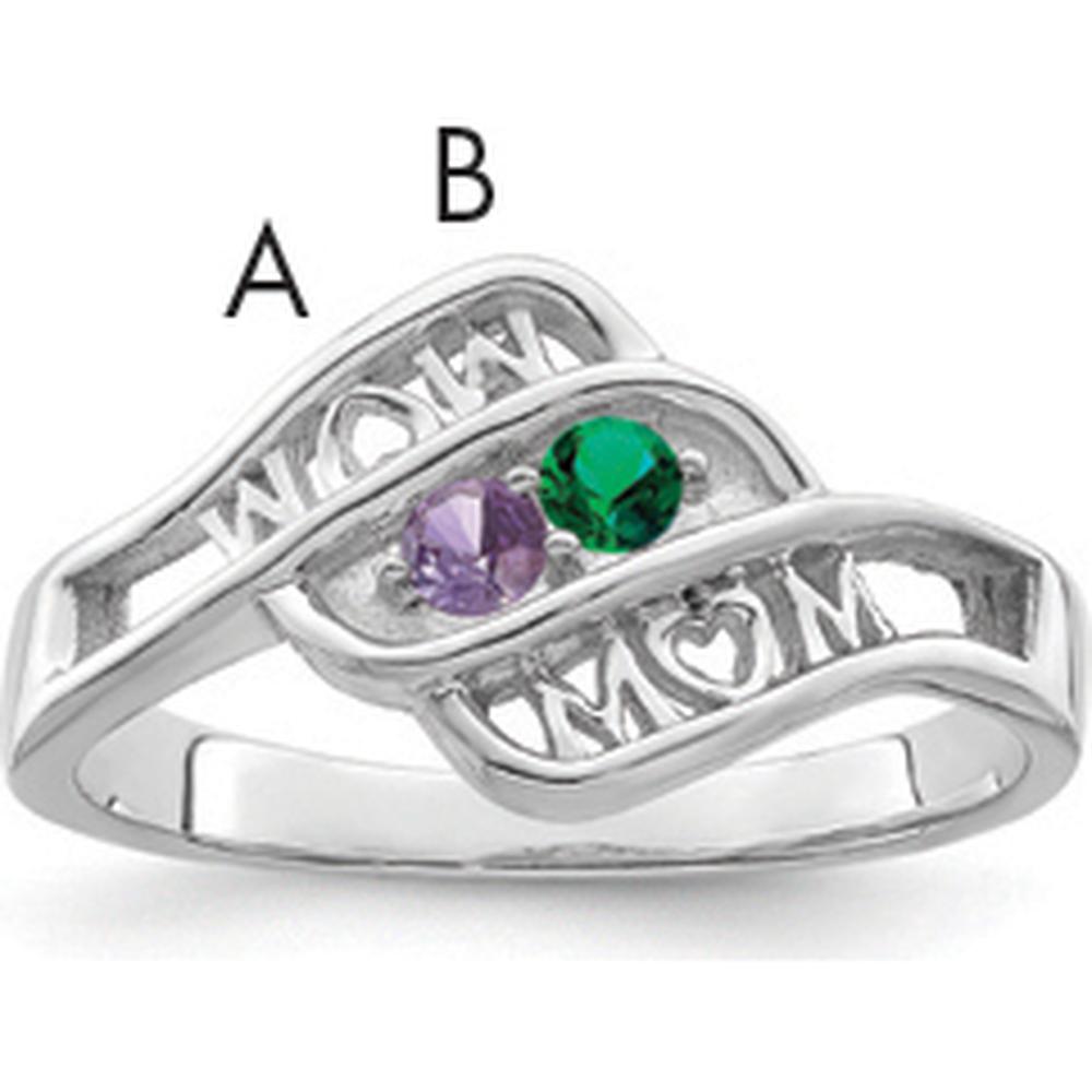 14K White Gold Customizable "WOW MOM" Family Ring Mounting with Rhodium Plating by Monteluci Fine Jewelry