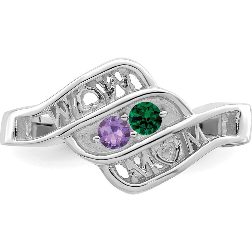 14K White Gold Customizable "WOW MOM" Family Ring Mounting with Rhodium Plating by Monteluci Fine Jewelry