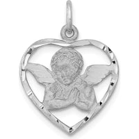 14K White Gold Cut-out Angel in Heart Pendant Charm by 0