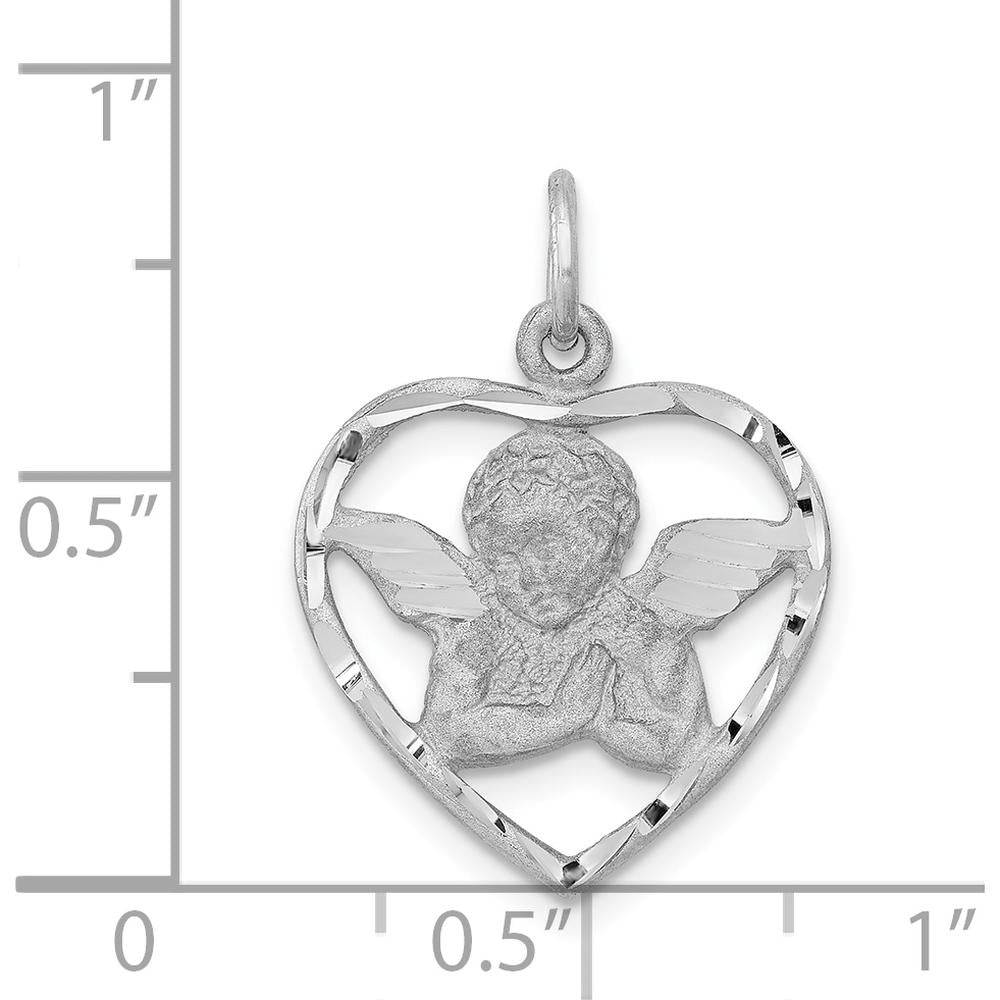14K White Gold Cut-out Angel in Heart Pendant Charm by 0