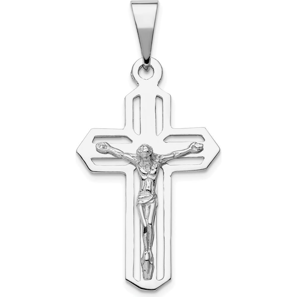 14K White Gold Cut-out Crucifix Pendant with Rhodium Plating - 47mm x 22mm by Oro Pregiato