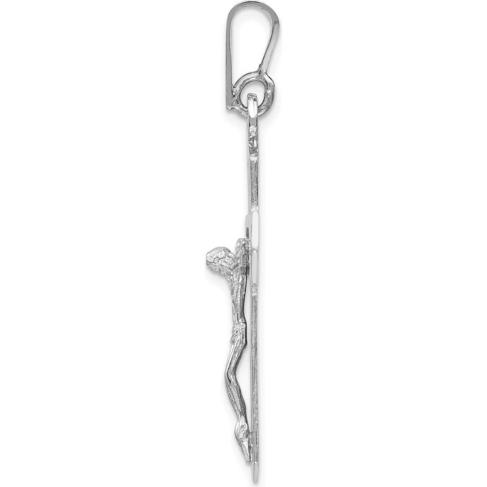 14K White Gold Cut-out Crucifix Pendant with Rhodium Plating - 47mm x 22mm by Oro Pregiato