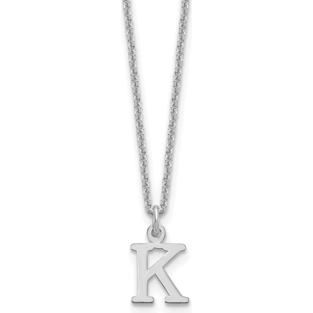 14K White Gold Cutout Letter K Initial Necklace with Rhodium-Plated Cable Chain - 18" by Oro Pregiato