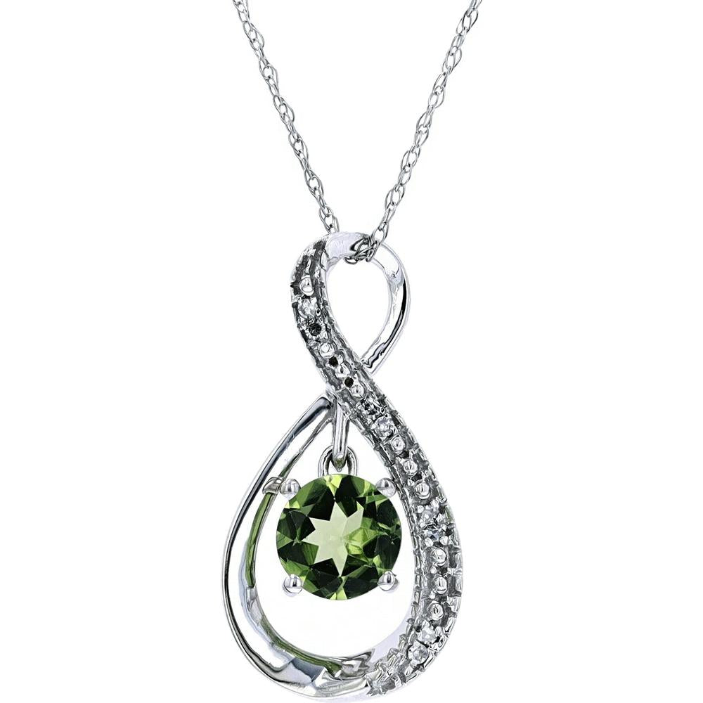 14K White Gold Dancing Peridot Pendant with Diamond Accents - 0.03 Carats Total Diamond Weight