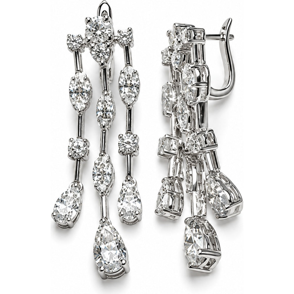 14K White Gold Dangle Drop Earrings with Marquise, Round, and Pear-Shaped Diamonds - 3.13 Carat Total Diamond Weight by Auriventus