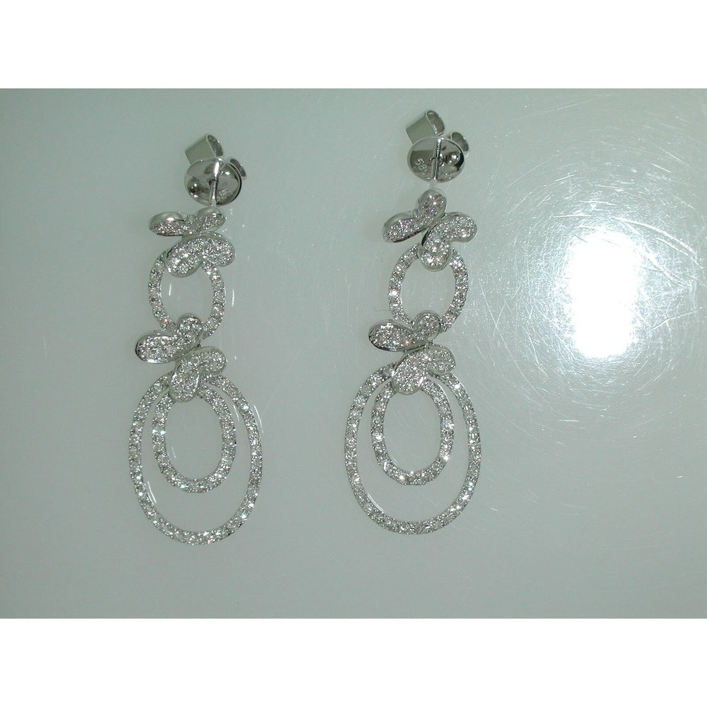 14K White Gold Dangle Earrings with Pave-Set Round Diamonds - 1.20 Carat Total Diamond Weight by Auriventus