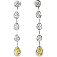 14K White Gold Dangle Earrings with Pear-Shaped White and Yellow Diamonds - 3.26 Carat Total Diamond Weight by Auriventus