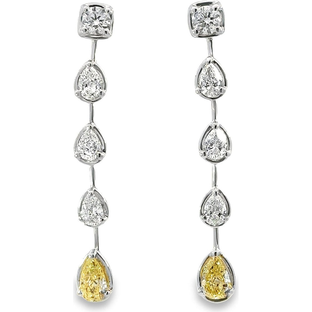 14K White Gold Dangle Earrings with Pear-Shaped White and Yellow Diamonds - 3.26 Carat Total Diamond Weight by Auriventus