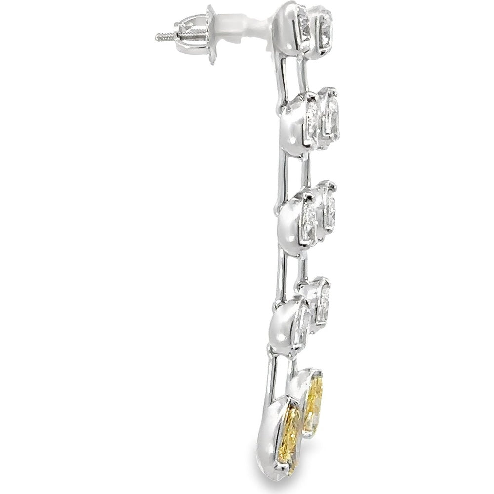 14K White Gold Dangle Earrings with Pear-Shaped White and Yellow Diamonds - 3.26 Carat Total Diamond Weight by Auriventus