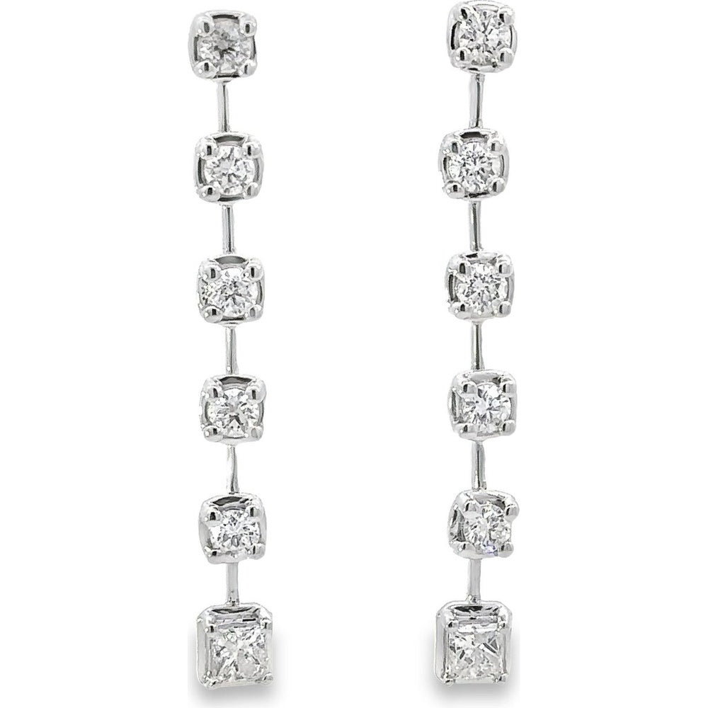 14K White Gold Dangle Earrings with Round and Square Prong-Set Diamonds - 2.42 Carat Total Diamond Weight by Auriventus