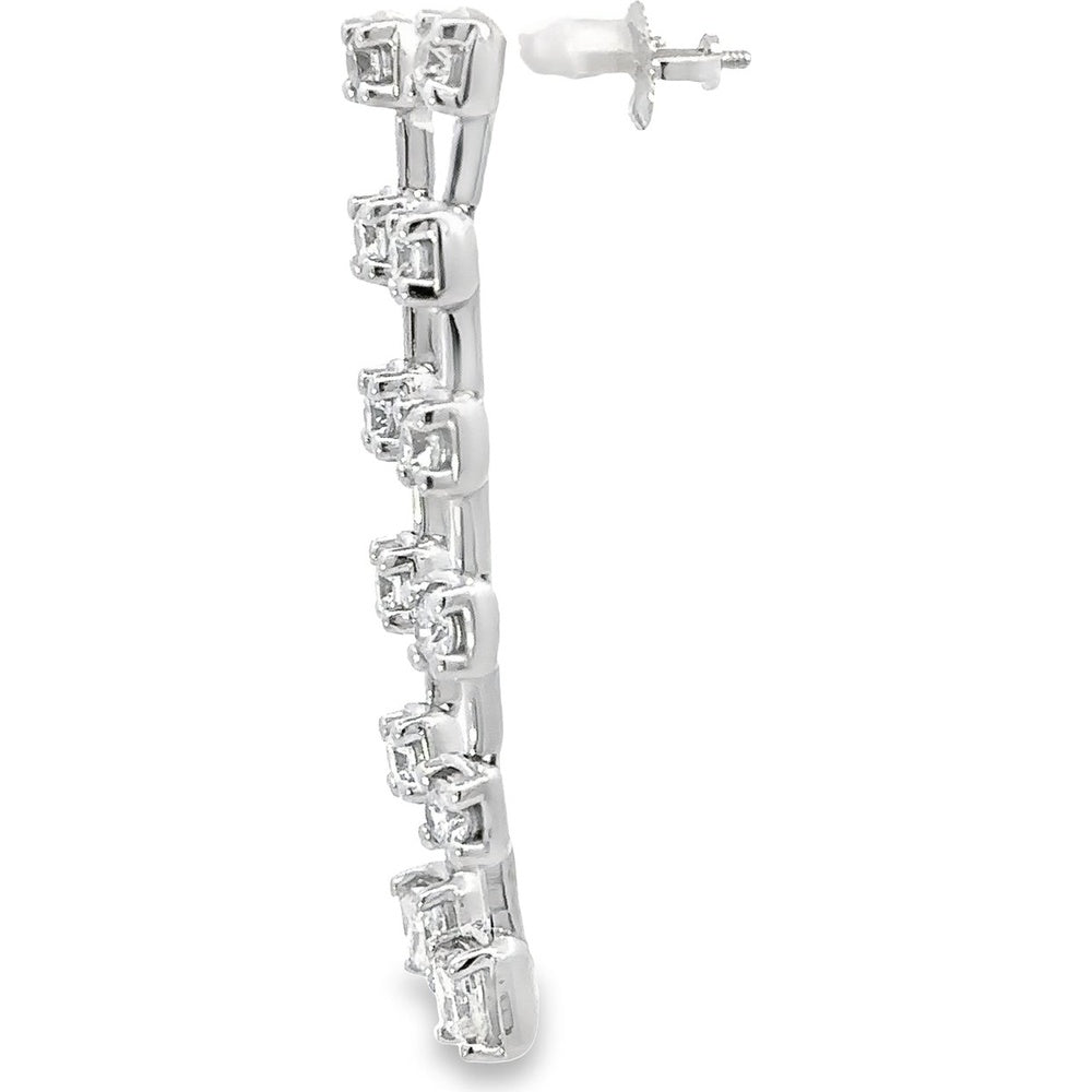 14K White Gold Dangle Earrings with Round and Square Prong-Set Diamonds - 2.42 Carat Total Diamond Weight by Auriventus