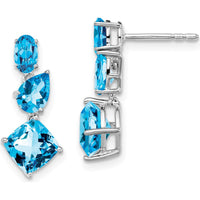 14K White Gold Dangle Earrings with Swiss Blue Topaz Cushion, Pear, and Oval - 1.65 Carat Total Gem Weight by Monteluci Fine Jewelry