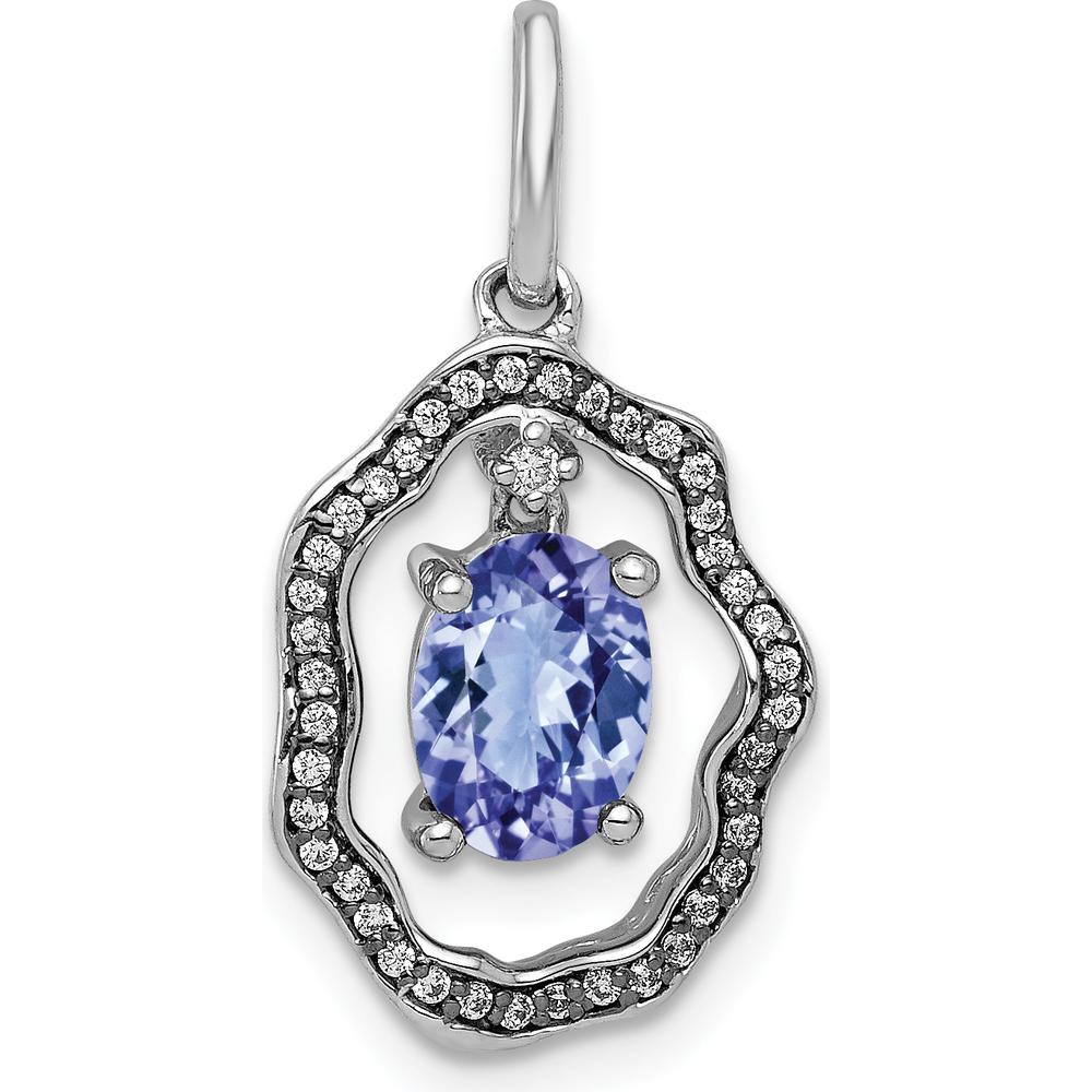14K White Gold Dangle Pendant with Oval Tanzanite 0.62 Carat and Round Diamond Accents - 0.008 Carat Total Diamond Weight by Monteluci Fine Jewelry