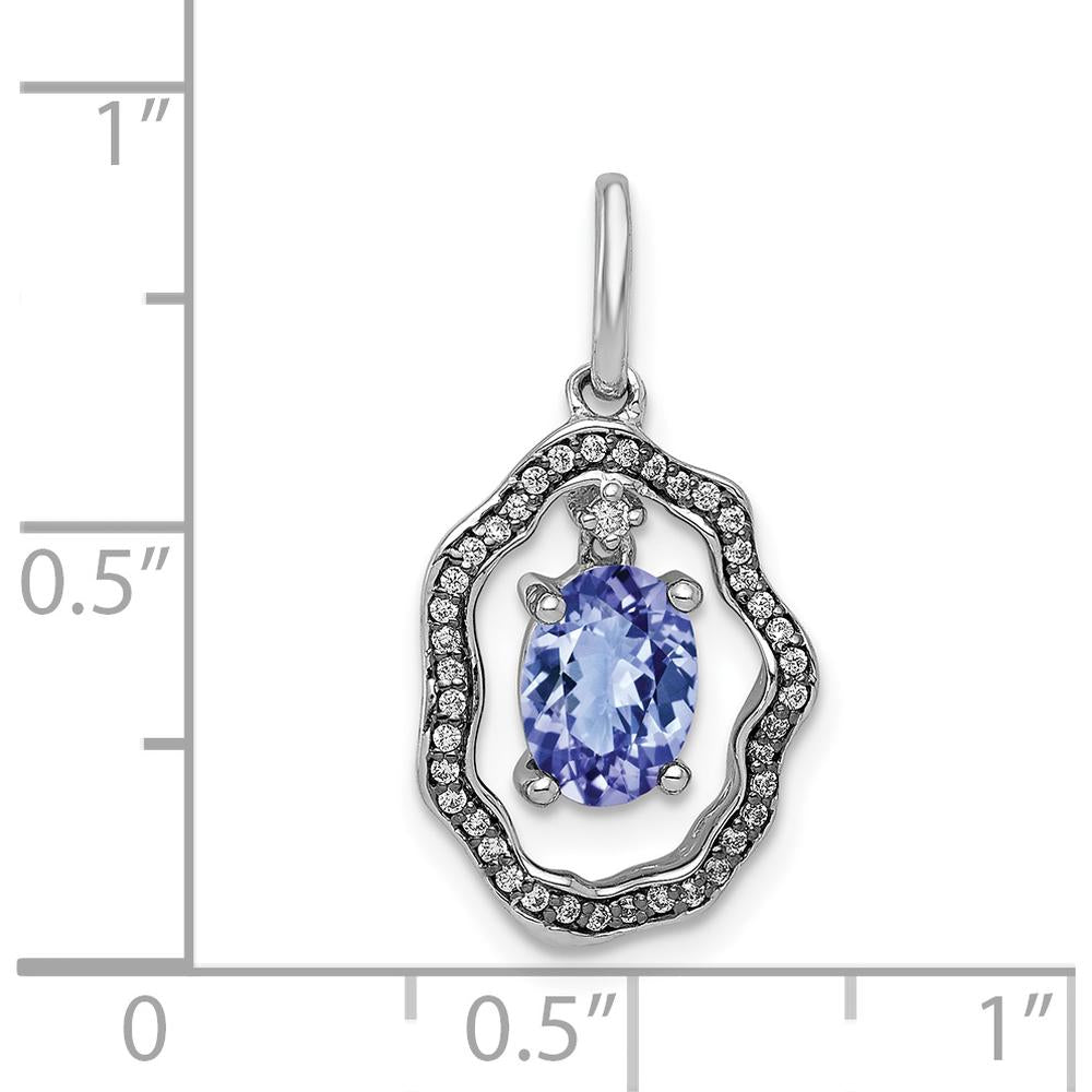 14K White Gold Dangle Pendant with Oval Tanzanite 0.62 Carat and Round Diamond Accents - 0.008 Carat Total Diamond Weight by Monteluci Fine Jewelry