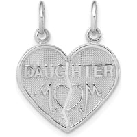 14K White Gold Daughter-Mom 2-Piece Break-apart Heart Charm - Rhodium Plated by Oro Pregiato