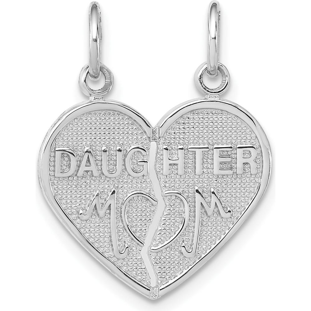 14K White Gold Daughter-Mom 2-Piece Break-apart Heart Charm - Rhodium Plated by Oro Pregiato
