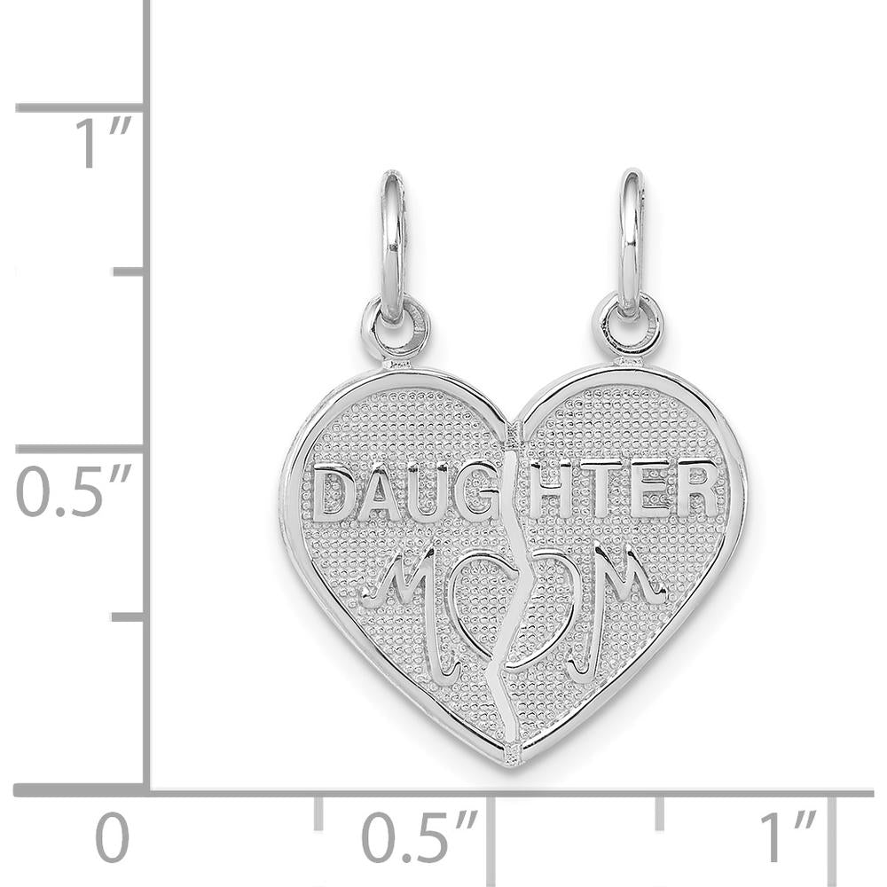 14K White Gold Daughter-Mom 2-Piece Break-apart Heart Charm - Rhodium Plated by Oro Pregiato
