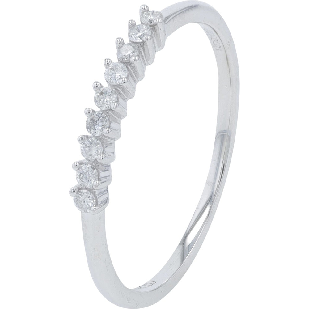 14K White Gold Delicate Stacking Band with Prong-Set Round Diamonds - 0.12 Carat Total Diamond Weight