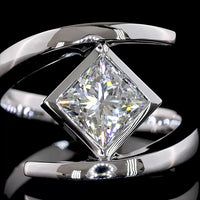 14K White Gold Diagonal Bezel Set Princess Cut Lab Diamond Solitaire Ring - 1.51 Carat Total Weight - Covaloro Fine Jewelry