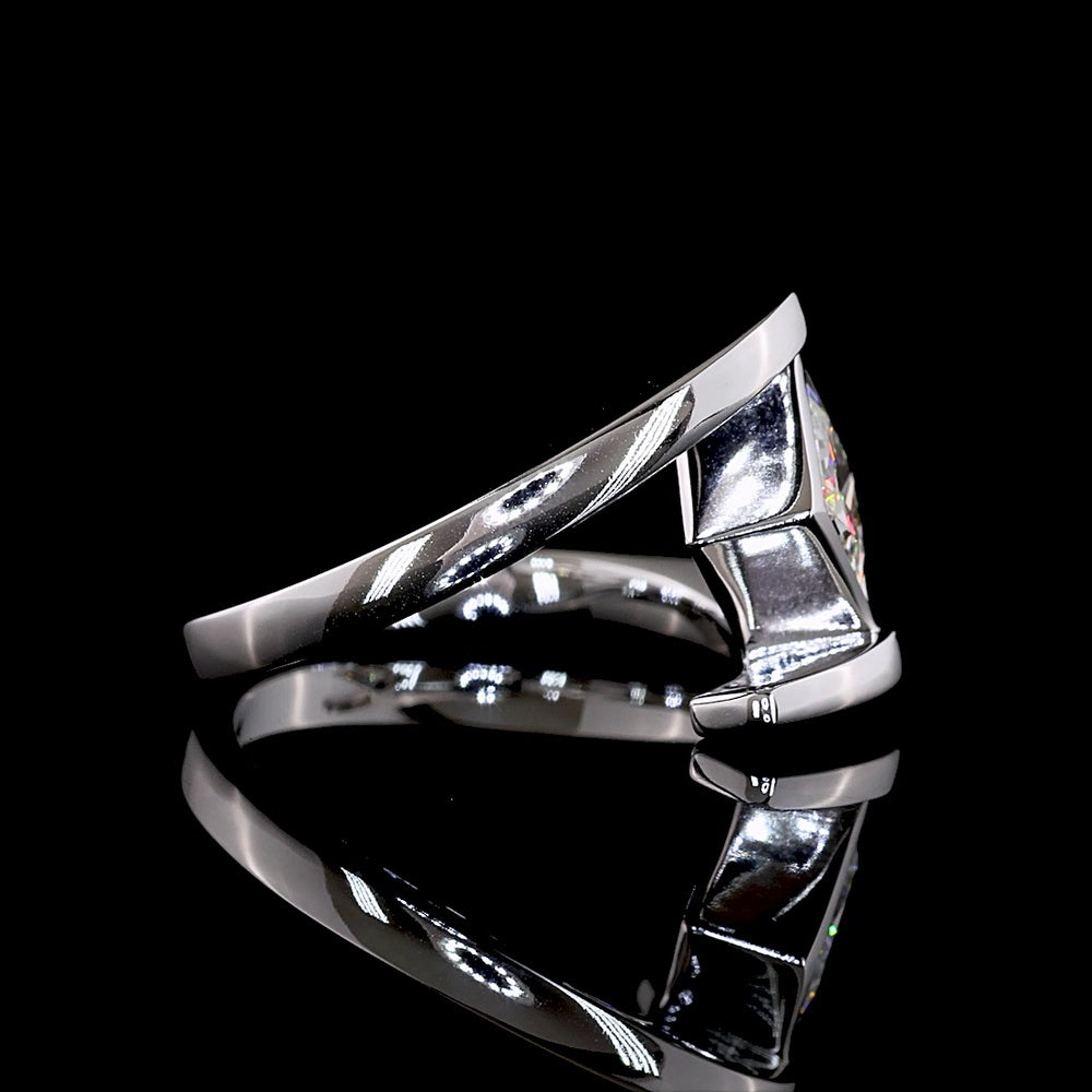 14K White Gold Diagonal Bezel Set Princess Cut Lab Diamond Solitaire Ring - 1.51 Carat Total Weight - Covaloro Fine Jewelry