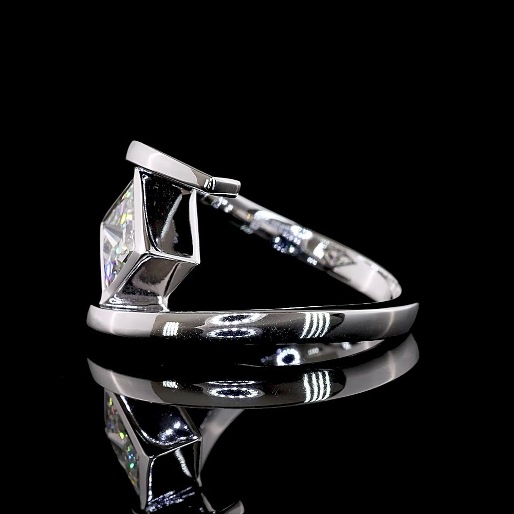 14K White Gold Diagonal Bezel Set Princess Cut Lab Diamond Solitaire Ring - 1.51 Carat Total Weight - Covaloro Fine Jewelry