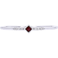 14K White Gold Diagonal Bezel-Set Stackable Ruby Ring with Diamond Accents - 0.02 Carat Total Diamond Weight