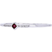 14K White Gold Diagonal Bezel-Set Stackable Ruby Ring with Diamond Accents - 0.02 Carat Total Diamond Weight