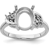 14K White Gold Diamond 10x8mm Oval Gemstone Ring Mounting with Polished Rhodium Finish by Monteluci Fine Jewelry