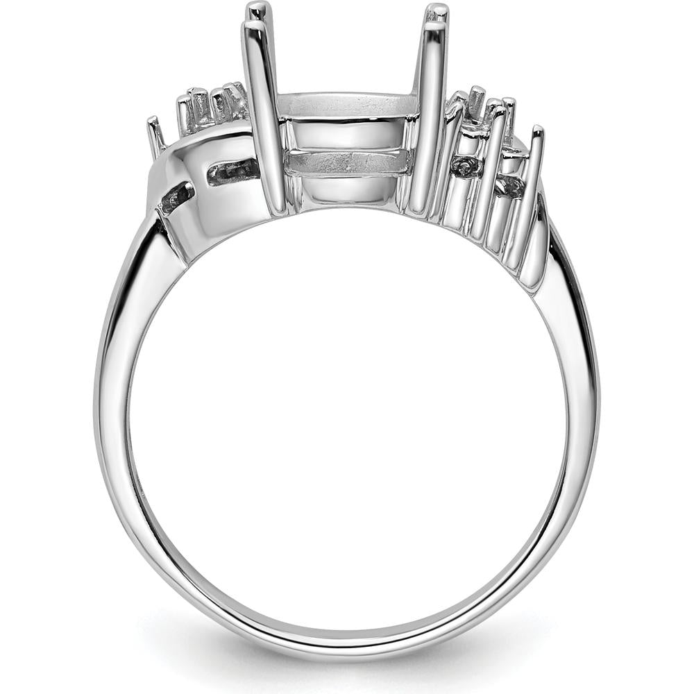 14K White Gold Diamond 10x8mm Oval Gemstone Ring Mounting with Polished Rhodium Finish by Monteluci Fine Jewelry