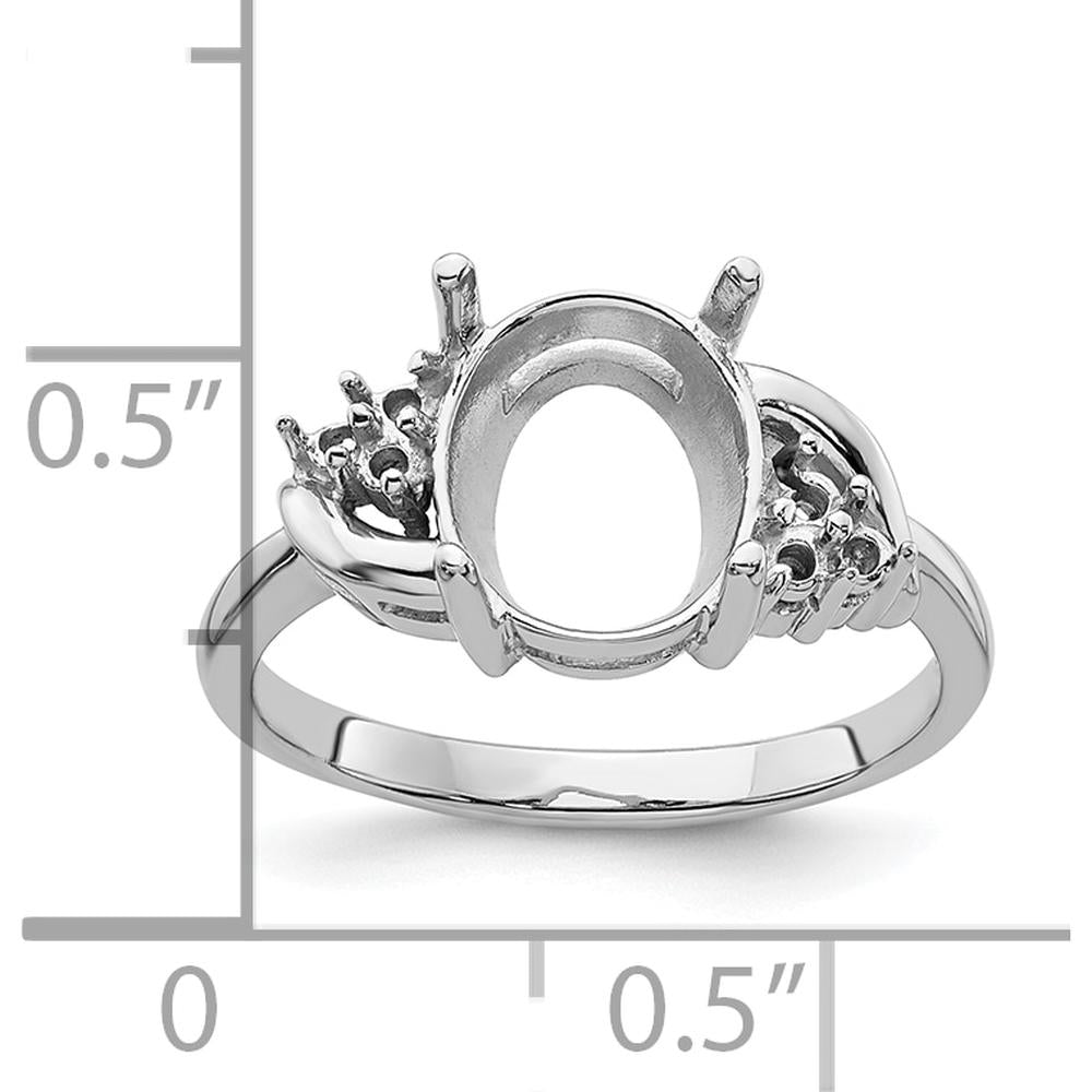 14K White Gold Diamond 10x8mm Oval Gemstone Ring Mounting with Polished Rhodium Finish by Monteluci Fine Jewelry