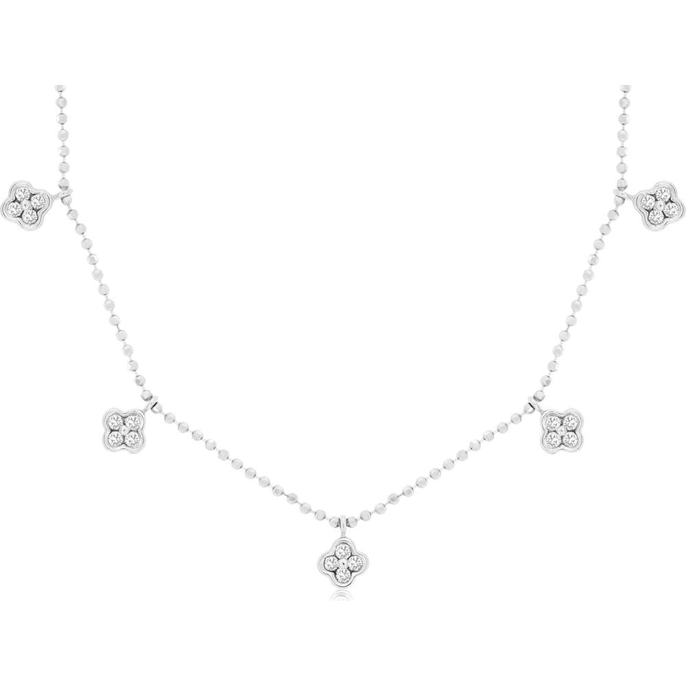 14K White Gold Diamond 13-Station Flower Necklace - 0.50 Carats Total Diamond Weight