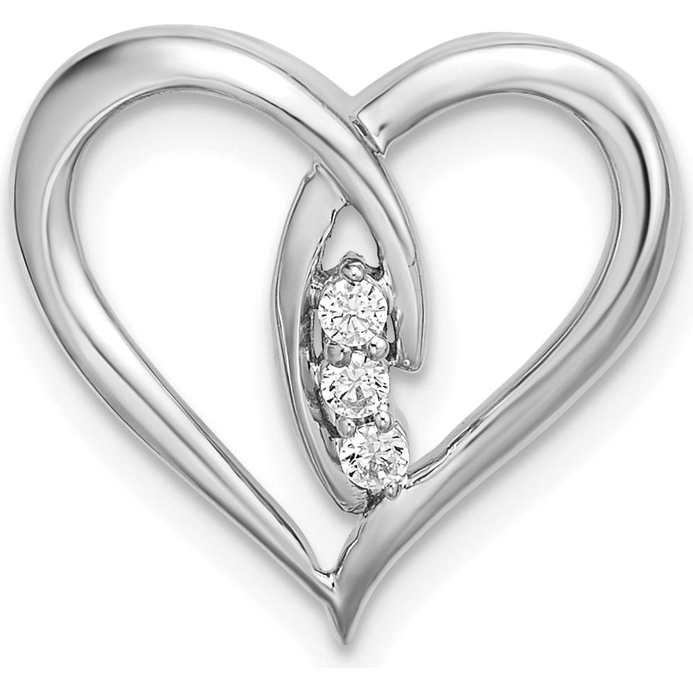 14K White Gold Diamond 3-Stone Heart Pendant Slide - 0.02 Carat Total Diamond Weight by Oro Pregiato