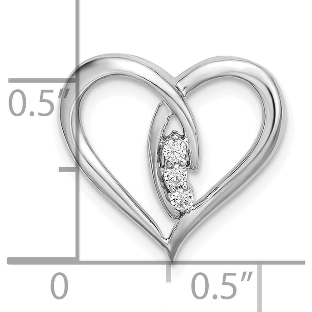 14K White Gold Diamond 3-Stone Heart Pendant Slide - 0.02 Carat Total Diamond Weight by Oro Pregiato