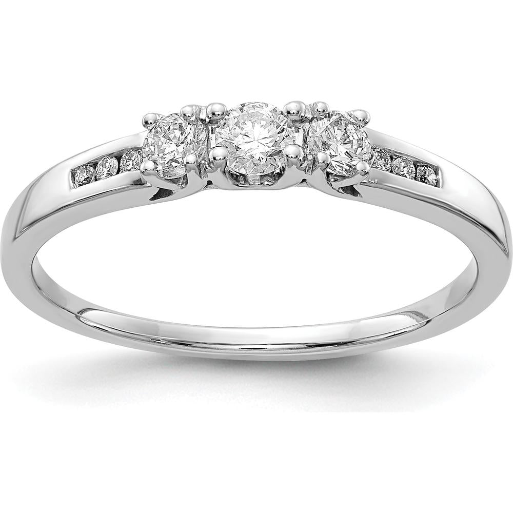 14K White Gold Diamond 3-Stone Ring with Round Brilliant Cut Diamonds - 0.19 Carat Total Diamond Weight by 0