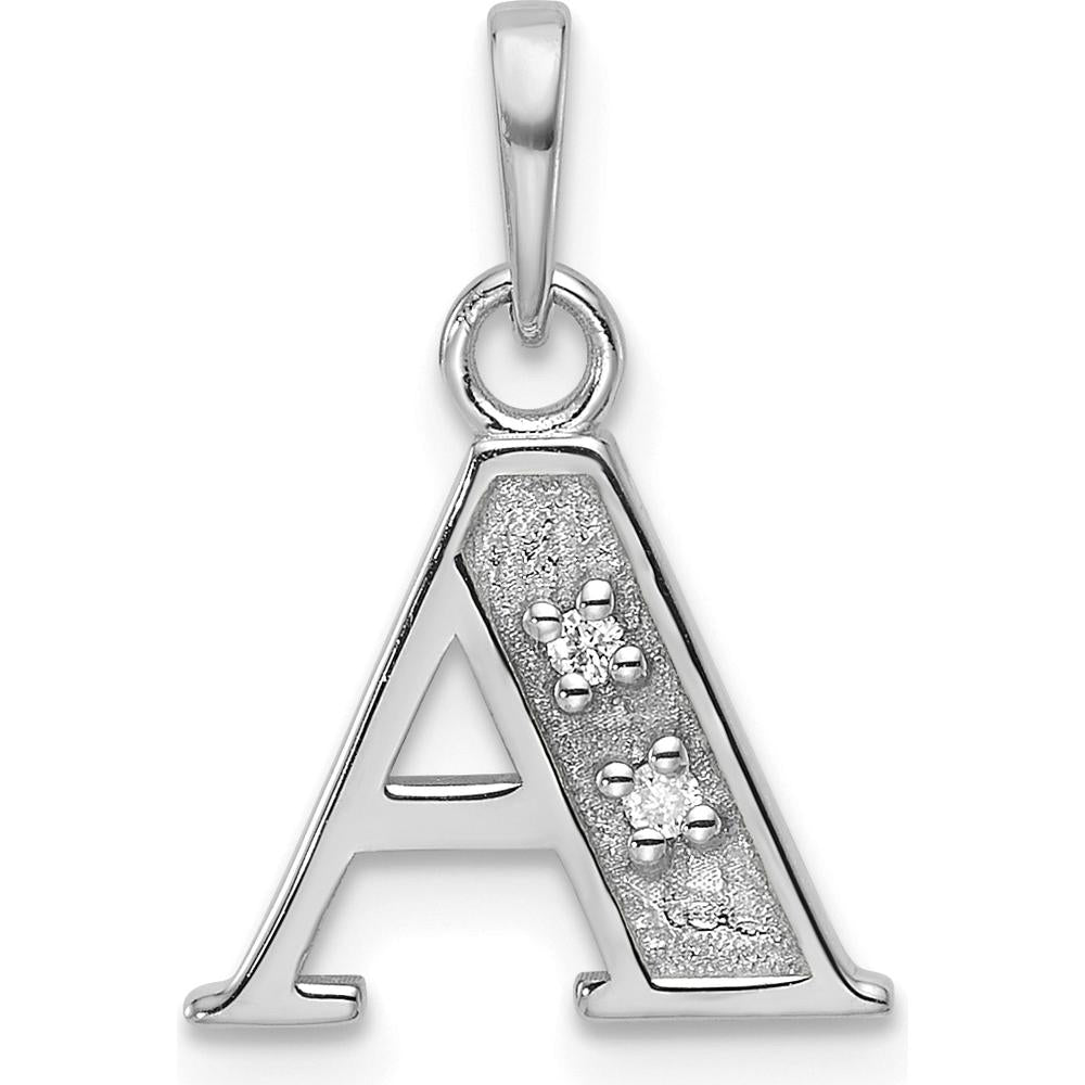 14K White Gold Diamond "A" Initial Pendant with 2 Round Diamonds - 0.02 Carat Total Diamond Weight by Oro Pregiato