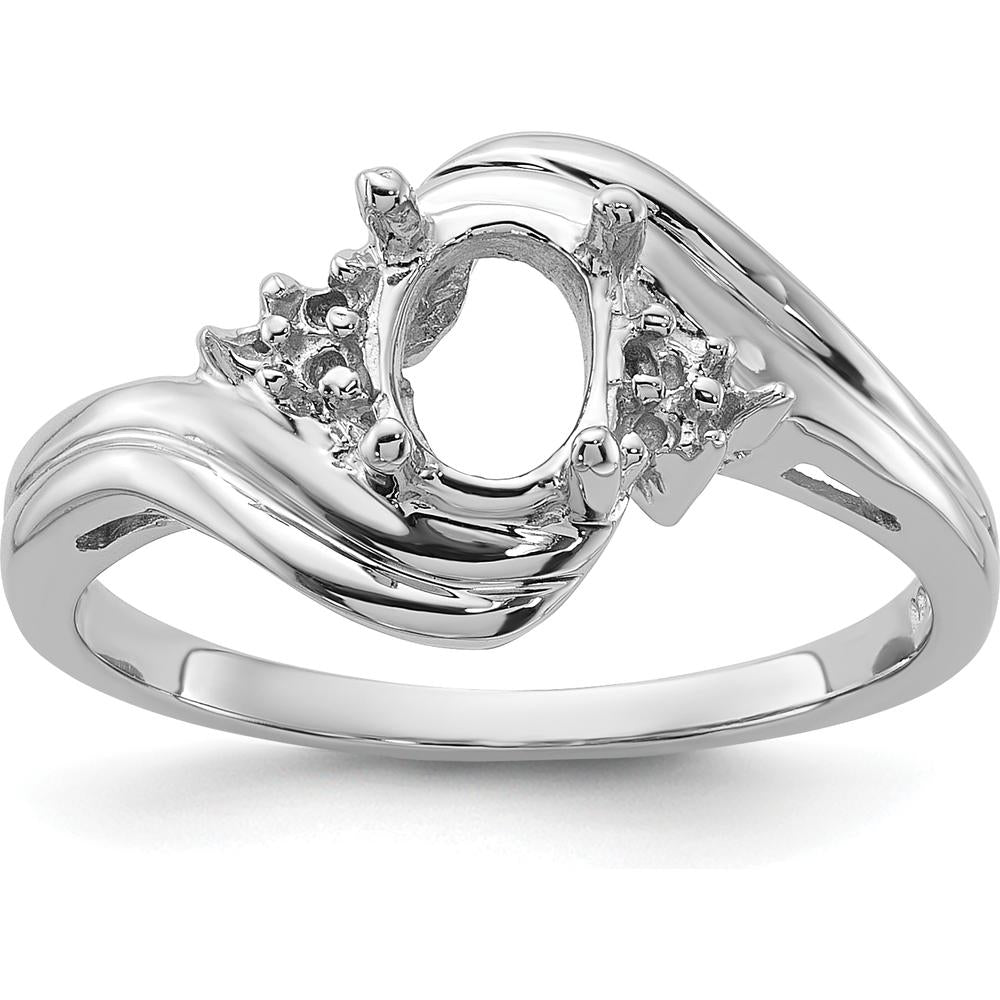 14K White Gold Diamond Accent Ring Mounting for 7x5mm Oval Gemstone by Monteluci Fine Jewelry