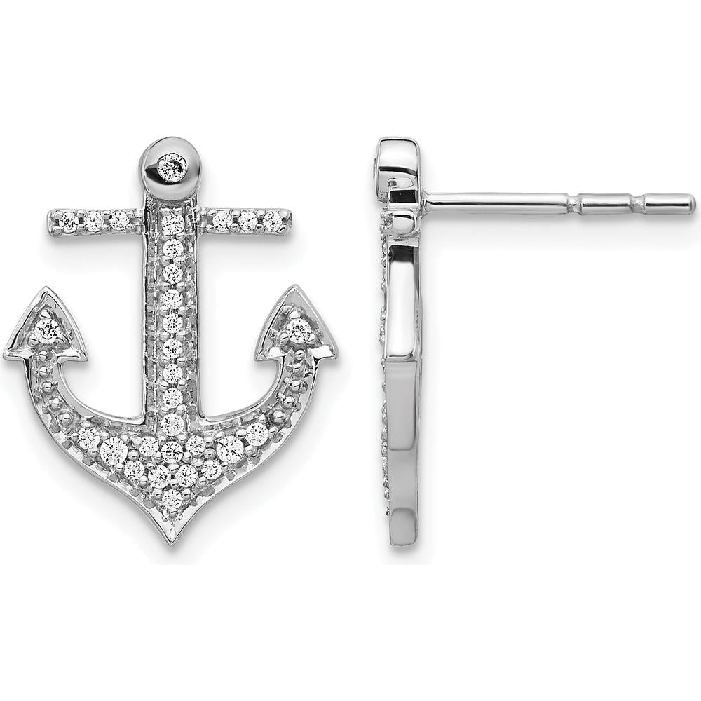 14K White Gold Diamond Anchor Earrings - 0.03 Carats Total Diamond Weight by Monteluci Fine Jewelry