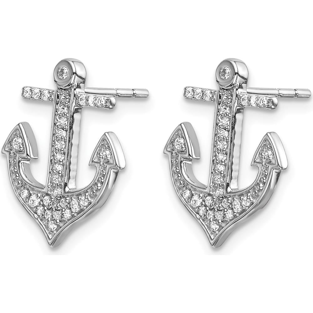 14K White Gold Diamond Anchor Earrings - 0.03 Carats Total Diamond Weight by Monteluci Fine Jewelry
