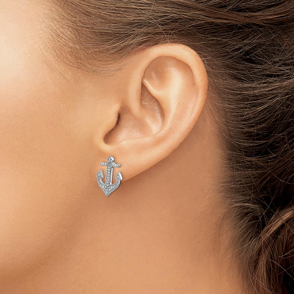 14K White Gold Diamond Anchor Earrings - 0.03 Carats Total Diamond Weight by Monteluci Fine Jewelry