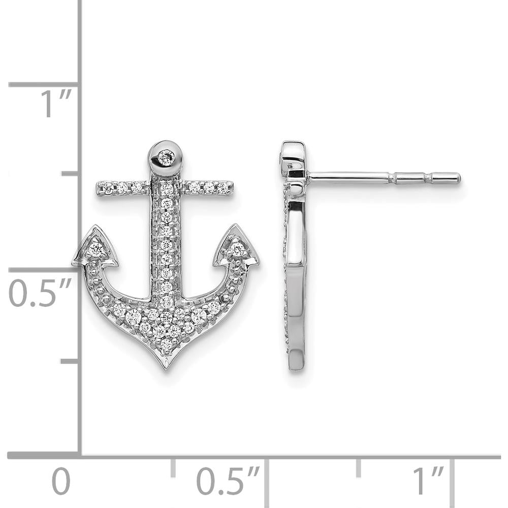 14K White Gold Diamond Anchor Earrings - 0.03 Carats Total Diamond Weight by Monteluci Fine Jewelry