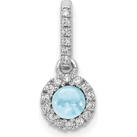 14K White Gold Diamond and 3.7mm Round Cabochon Aquamarine Halo Pendant - 0.47 Carat Aquamarine Weight by Monteluci Fine Jewelry