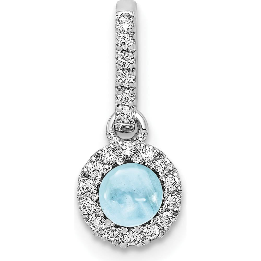 14K White Gold Diamond and 3.7mm Round Cabochon Aquamarine Halo Pendant - 0.47 Carat Aquamarine Weight by Monteluci Fine Jewelry